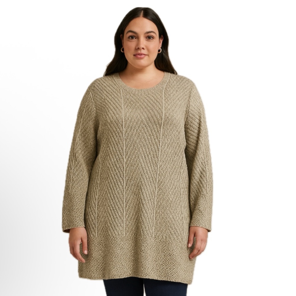 Eight eight eight, 100%cotton cozy knit bell Sweater tunic herringbone, size 1x